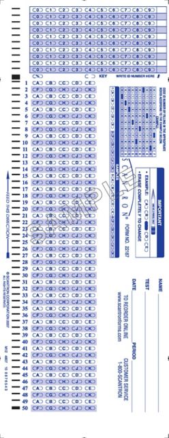 SCANTRON 100QUESx5A A-E F-K ID